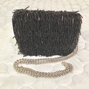 Zara Black Velvet Evening Bag with Crystal Fringe